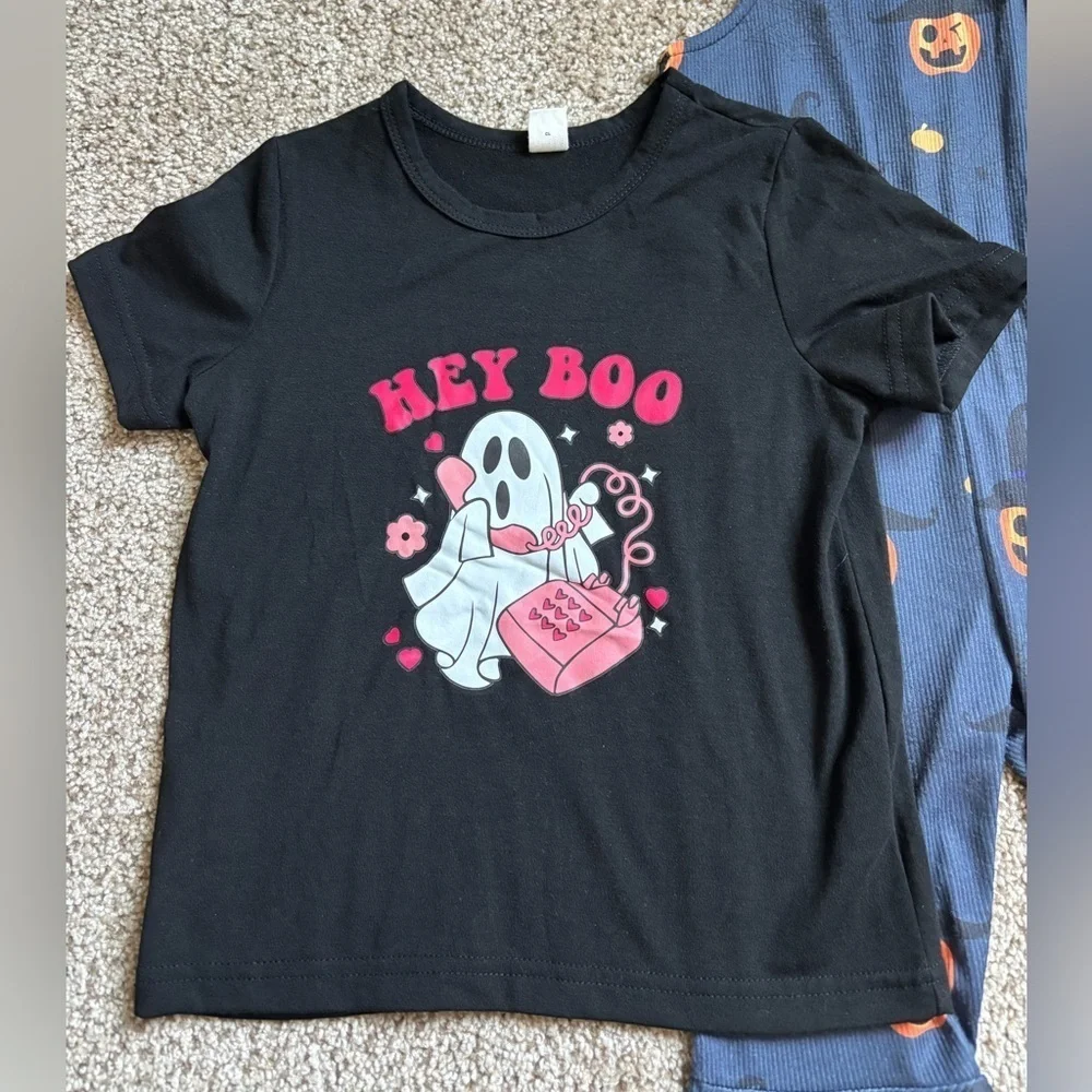 SHEIN Girls Halloween Bundle Flare Spaghetti Strap Jumpsuit Graphic Tee Sz 5